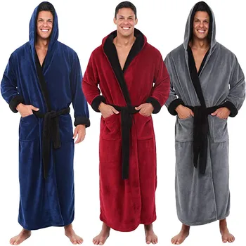 

Men's nightgown + belt Men's Winter Plush Lengthened Shawl Bathrobe Home Clothes Long Sleeved Robe Coat bathrobe Tracksuit T5