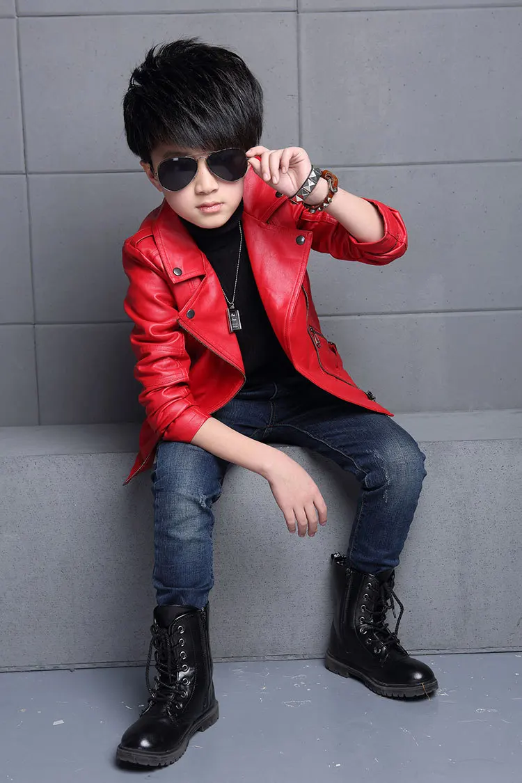 Кожаная куртка для мальчиков весна-осень, стиль, средний и большой размер, тонкая детская кожаная куртка в Корейском стиле