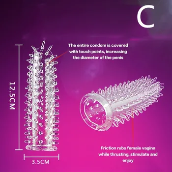 Extension Reusable Condom Penis Sleeve Male Enlargement Time Delay Spike Clit Massager Cover Crystal Clear Condoms Adult Sex Toy 4