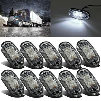 

10Pcs 10V-30V 2.5 Inch White LED Lamp 2 Diode Oval Clearance Trailer Car Side Marker Light For SUV Truck Lorry RV Bus Boat