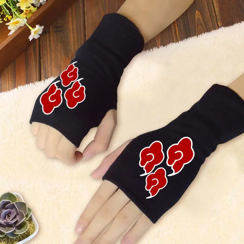 Anime Cartoon Knitted Half Finger Gloves One Piece Naruto Totoro My Hero Academia Boys Girls Winter Warm Cosplay Mittens Gifts