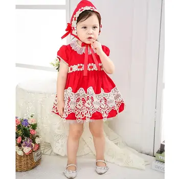 

3PCS Baby girl clothes Spanish retro lolita princess dress lace Stitching red dress for girl birthday party dress vestidos Y2765