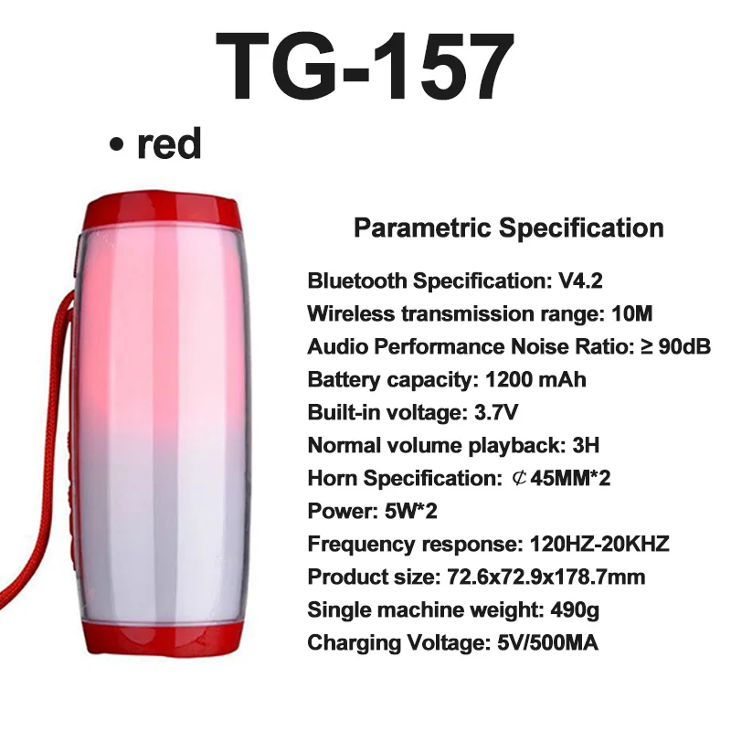 TG портативная колонка bluetooth 10W стерео колонки поддерживать FM радиоприемник USB LED Блютус колонка 3D акустическая система - Цвет: TG157 RED