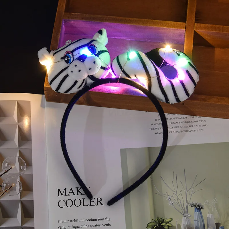 

Light Up Tiger Doll Headband LED Glow Plush Hair Hoop Zoo Animals Birthday Party Favor Cosplay Props Halloween Christmas