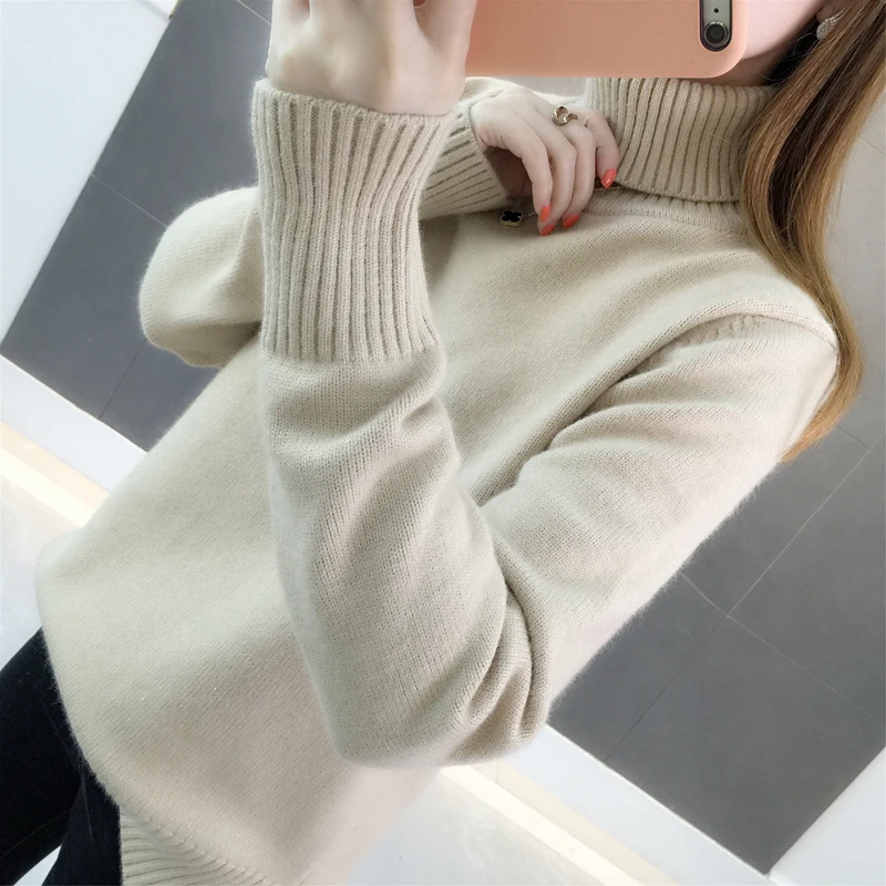 Thick Warm Women Turtleneck 2020 Winter Sweaters and Pullovers Knit Long Sleeve Solid Ribbed Cashmere Sweater Female Loose | Женская