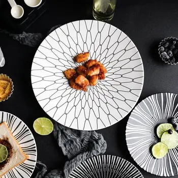 

Nordic Creative Ceramic Dinnerware Cute Dessert Steak Plates Black and White Pasta Spaghetti Plate western-style food Tableware