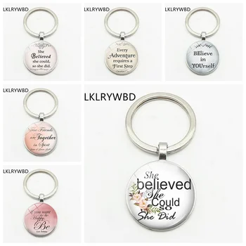 

LKLRYWBD / She Believes She Can Fashion Keychain Key Ring Jewelry Pendant Convex Glass Keychain
