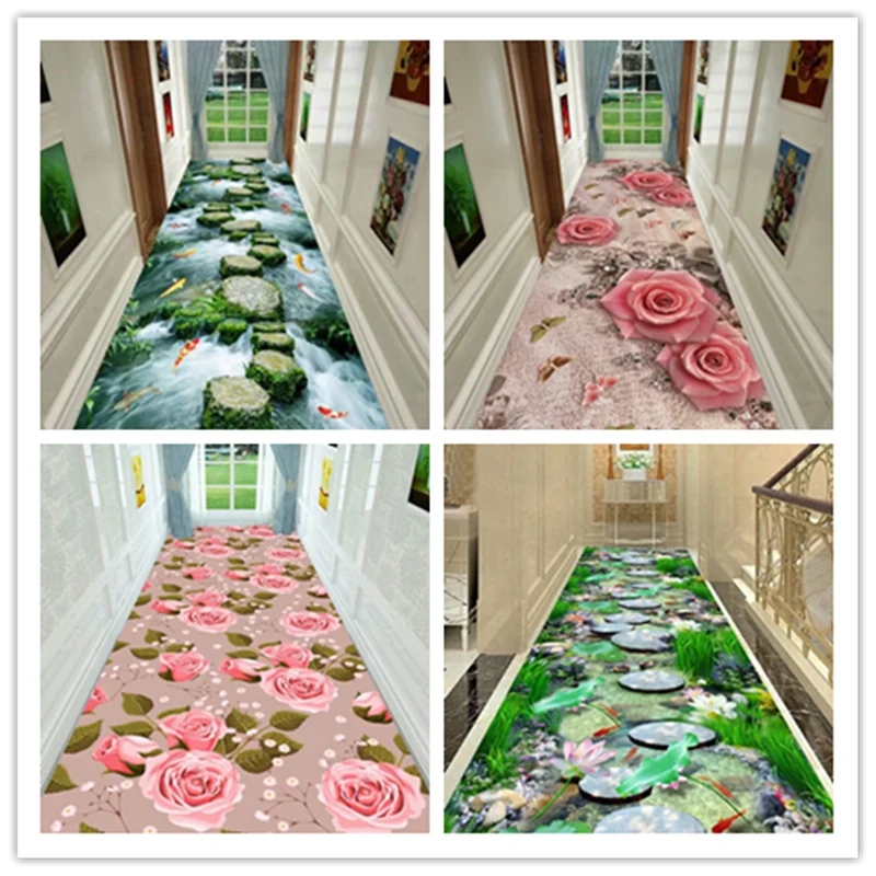 3d stereo thrill corridor aisle stair carpet Creative 3D Printed Garden Flower Hallway Carpets for Living Room Bedroom Area Rugs | Дом и сад