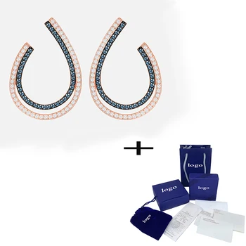 

2019 New LEMON HOOP Pierced Earrings Rose Gold Machine Line And Delicate Blue Crystal For Mother Romantic Jewelry