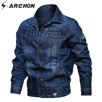 

S.ARCHON Casual Denim Jacket Men Many Pockets Bomber Slim Jacket Men Cowboy High Quality Tactical Men's Jean Jacket Plus Size