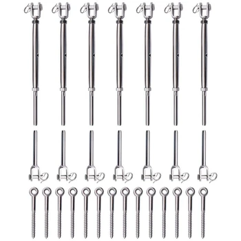 

(7Pack) Adjustable T316 Stainless Steel Deck Cable Track Kit for 1/8 inch Wood Posts, Swage Turnbuckle Eye End Wood Screw Stair