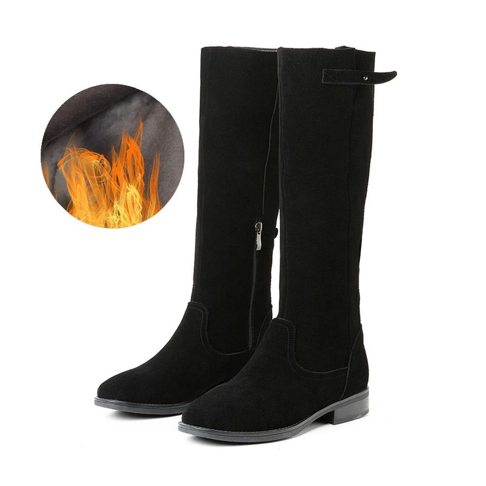 black fur Большие размеры 34-43; модные женские сапоги до колена; женские сапоги на плоской подошве; сапоги на молнии; ковбойские сапоги; высокие сапоги; повседневная обувь - Цвет: black fur