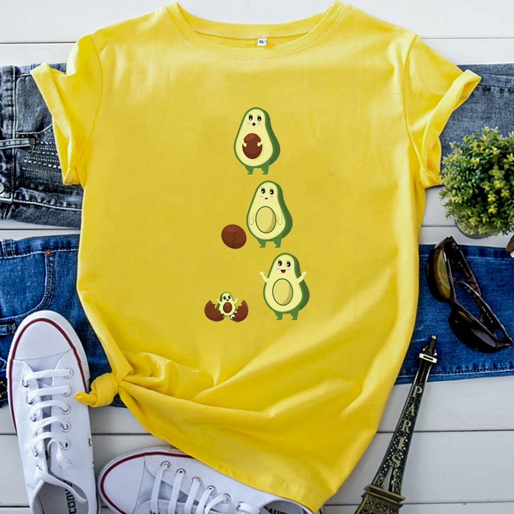 Womens Tshirts Lovely And Cheerful Fashion Avocado Printed T-Shirt For Woman Cotton Vintage Women T Shirt Fashion Punk Clothing