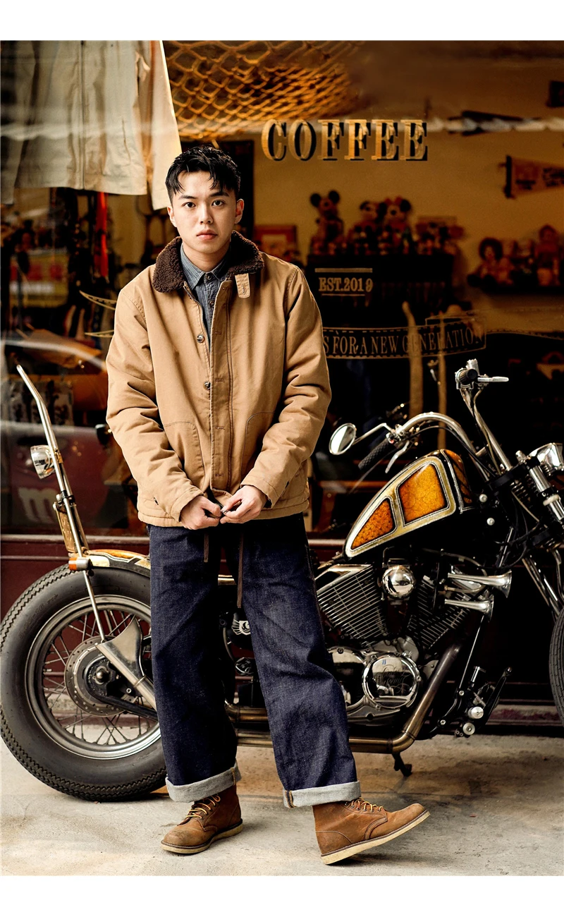DAFEILI 100% Cotton Military Vintage Motorcycle n1 Deck Jacket Sherpa Lined Thick Outdoor Winter Jackets Coats Warm Men's Parkas 3