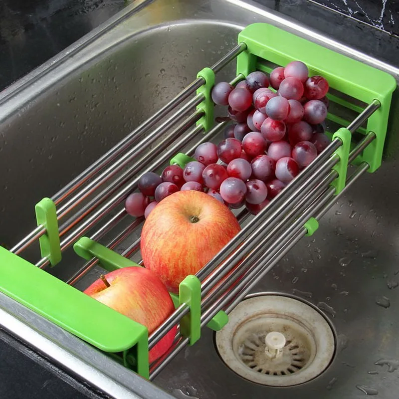 

Adjustable Stainless Steel Kitchen Over Sink Racks Drain Dish Drying Rack Insert Storage Organizer Fruit Vegetable Tray Drainer