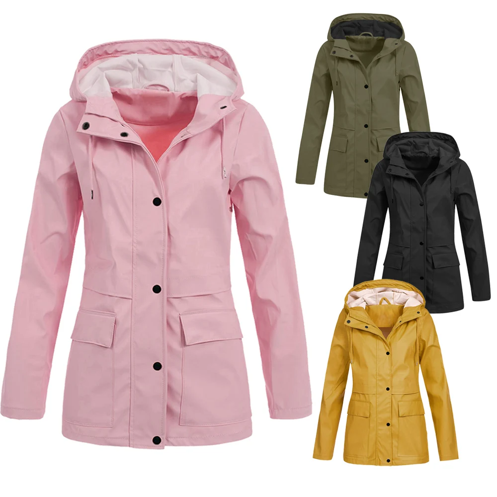

Plus Size Tooling Wind Hooded Long Sleeve Jacket Women Solid Color Contrast Buckle Design Autumn Winter Outdoor Cargo Jacket D25