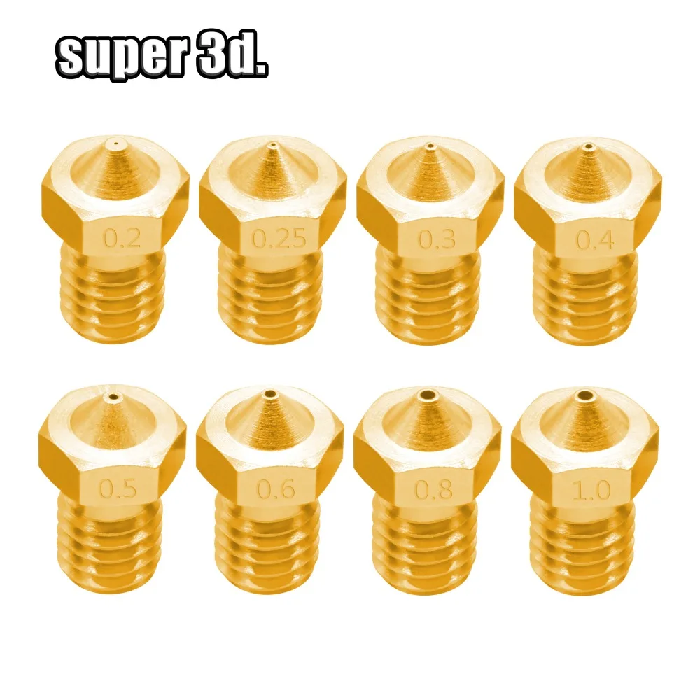 3D-принтеры аксессуары V5 V6 Медь насадка M6 нить 0,2 0,25 0,3 0,4 0,5 0,6 0,8 1,0 мм for1.75mm 3,0 мм нить латунной насадки