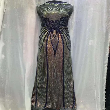 

Lake Blue High Quality African 2019 sequins Voile Mesh Lace Fabric Embroidery French Tulle Lace Fabric For Nigerian Party Dress