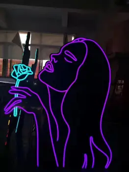 

New HIGH LIFE Beer Neon Sign Bar Sinal de Vidro Real Luz Neon Beer Sign Beauty Girl With Rose