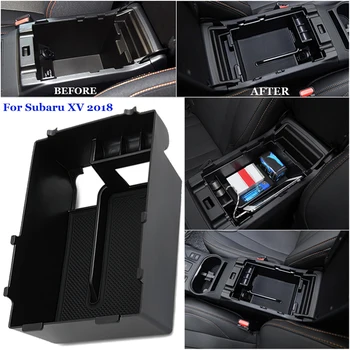 

Black Armrest Storage Box Covers Console Central For Subaru XV 2018 Accessories
