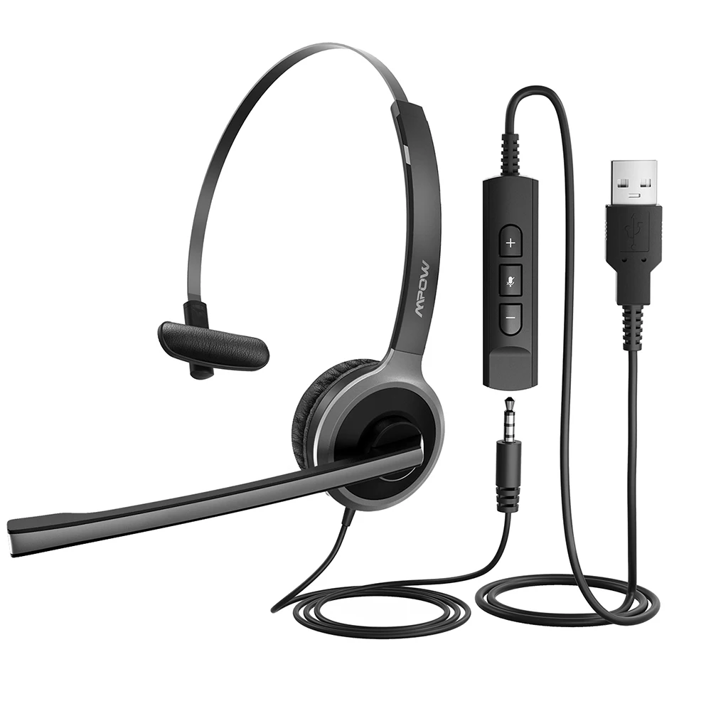 Wired Headset-AS Mpow USB Проводная гарнитура стерео 3,5 мм наушники для компьютера с функцией отключения звука микрофон Регулятор громкости для ноутбука - Цвет: Wired Headset-AS