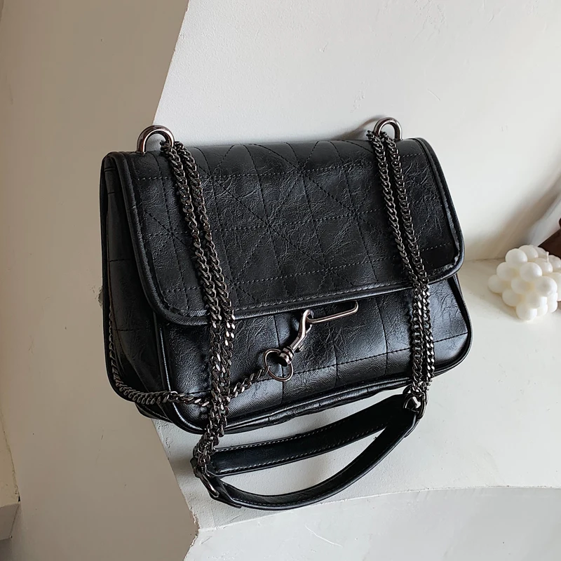 

PU Leather Women Chain Handbag 2019 New Korean-style Solid Color Square Sling Bag Simple Versatile Shoulder Crossbody Phone Bags