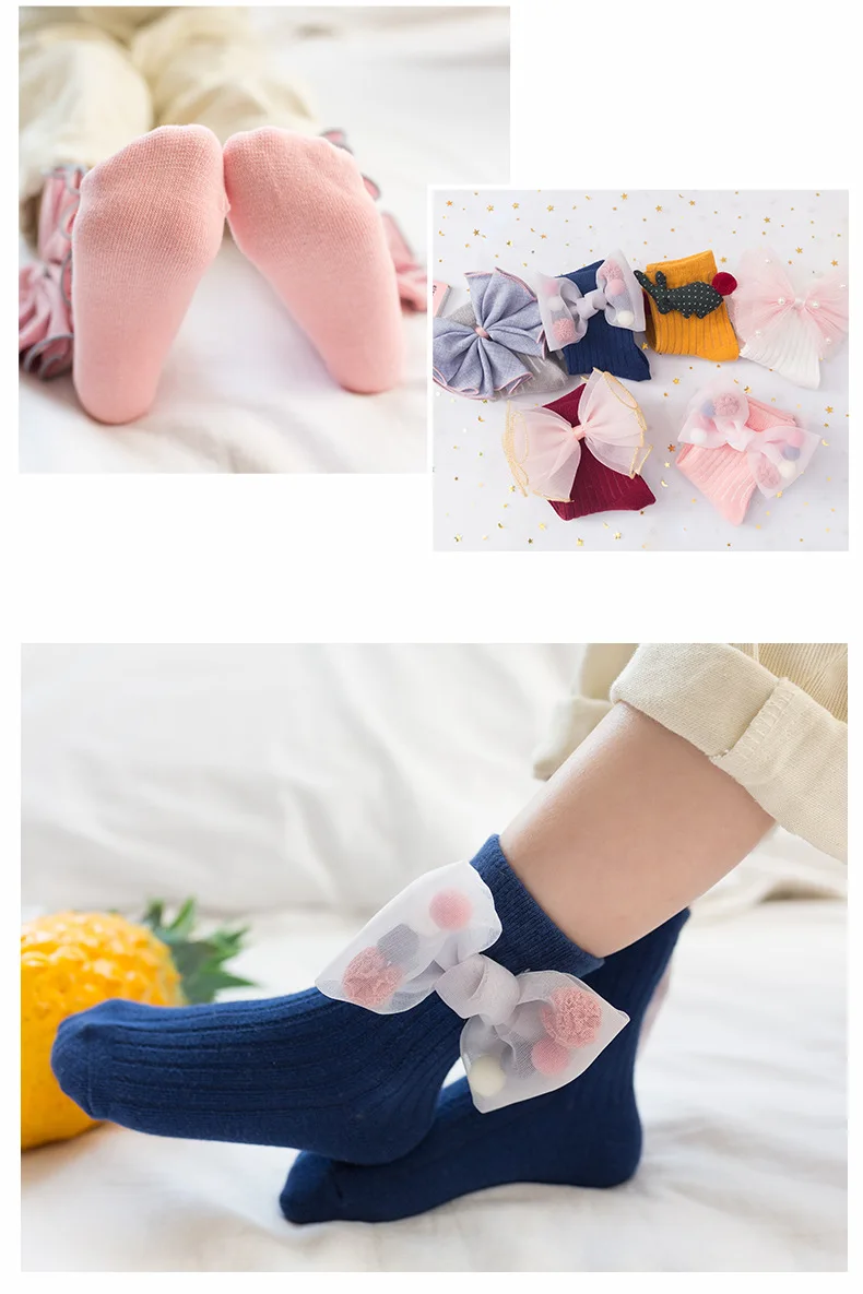 Girls Socks Cotton Thin Type for Spring And Autumn Summer Children Bow Cute Lace-up Short Socks Little Girl Baby Socks