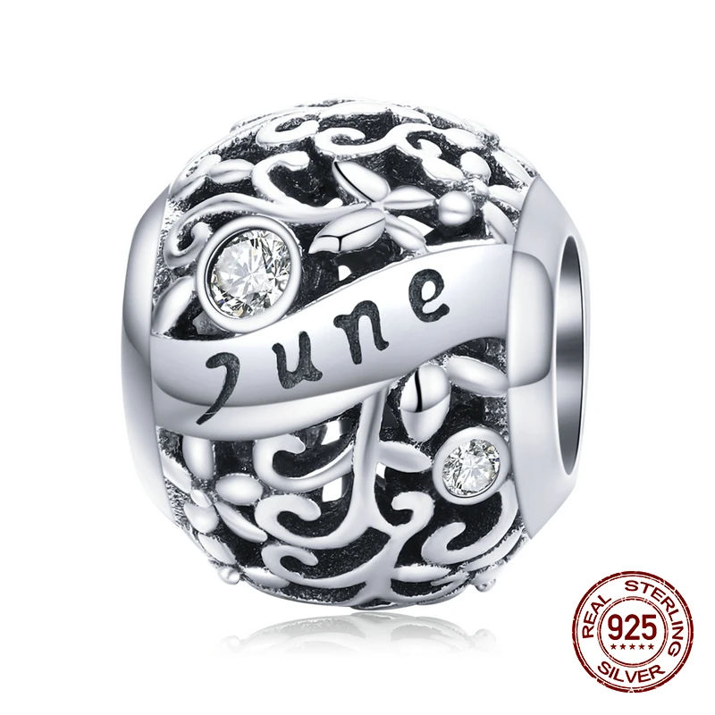 new Genuine 925 sterling silver twelve birthstone charm fit original Pandora beads bracelet charms women jewelry luxury making - Цвет: June