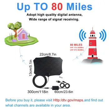 

New Indoor HD Digital TV Antenna 80 Miles 4K 1080P VHF UHF Freeview Local Channels Antenna