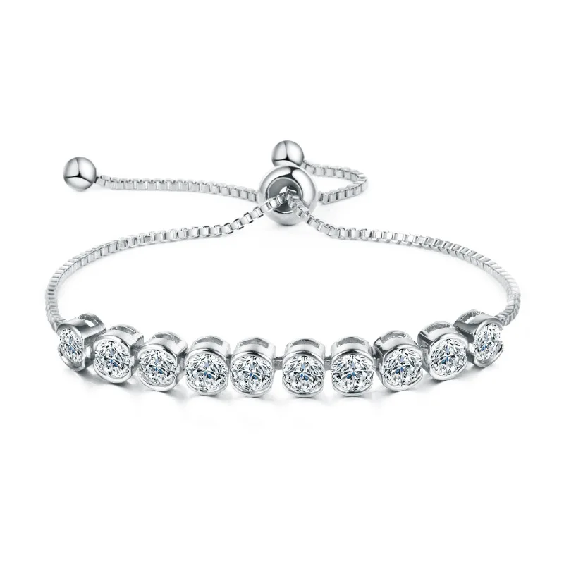 046 SILVER MIEG Марка Ассорти кубического циркония фианит, циркон, кристалл слайд регулируемый браслет покрытый розовым золотом/Родием серебро/желто-золотой Цвет - Окраска металла: 046 SILVER