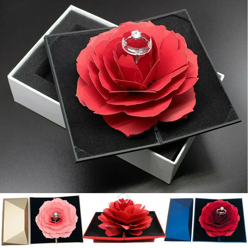

Jewelry Display Holder Case Bump Folding Rotating Ceremony Gift Rose Ring Box Surprise Box FOR Proposal