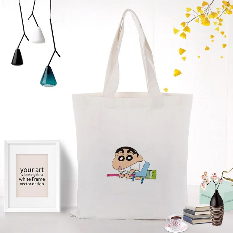 Crayon Shin-chan сумка для ежедневного использования текста DIY печать на заказ холст логотип сумка для покупок эко многоразовая утилизация