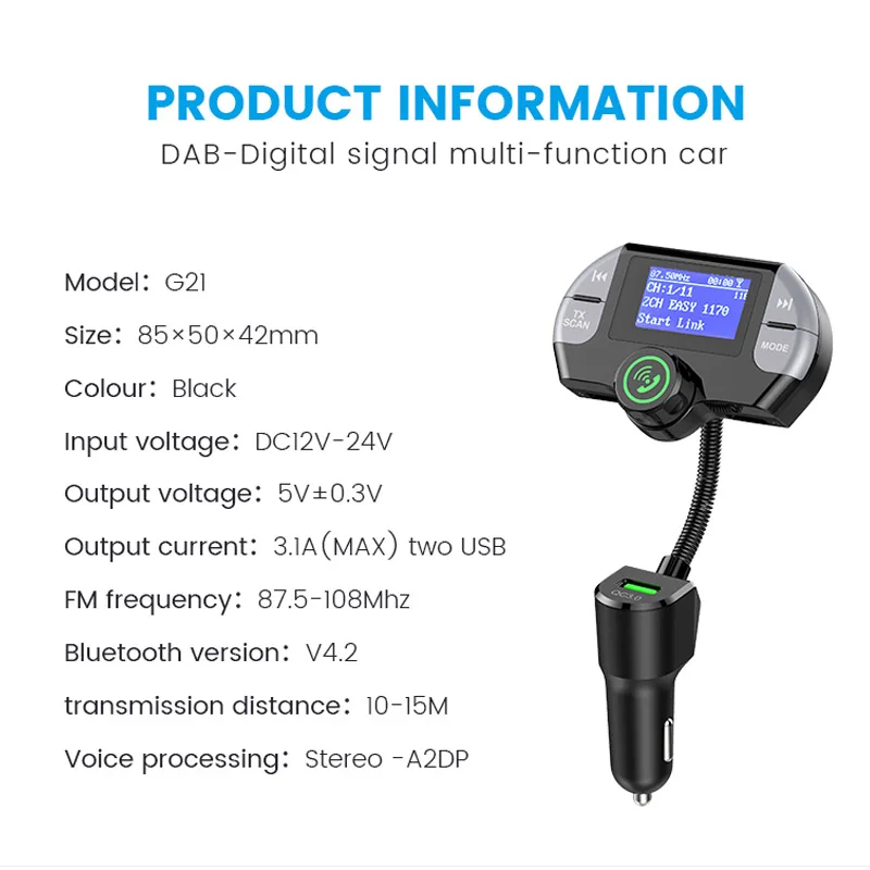 JaJaBor Car DAB цифровой fm передатчик Bluetooth автомобильный комплект громкой связи AUX