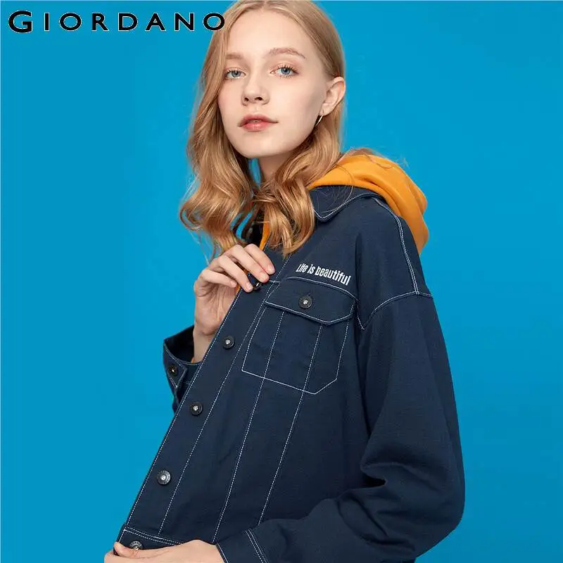 Giordano Женская куртка-карго с пуговицами спереди и вышивкой однотонные боковые
