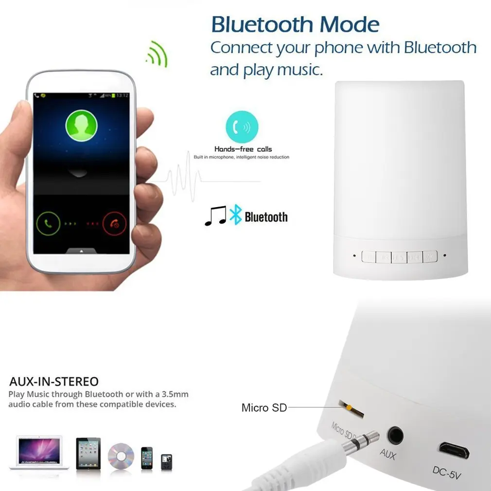 Красочный ночник с Bluetooth динамиком умный портативный беспроводной динамик с сенсорным датчиком настольная лампа