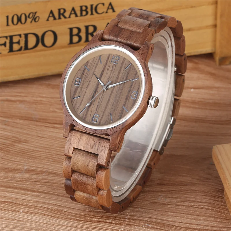 Antique Full Wooden Man Wristwatch Arabic Numeral Dial Clock Quartz Analog Timepiece Luminous Pointers Adjustable Strap Reloj