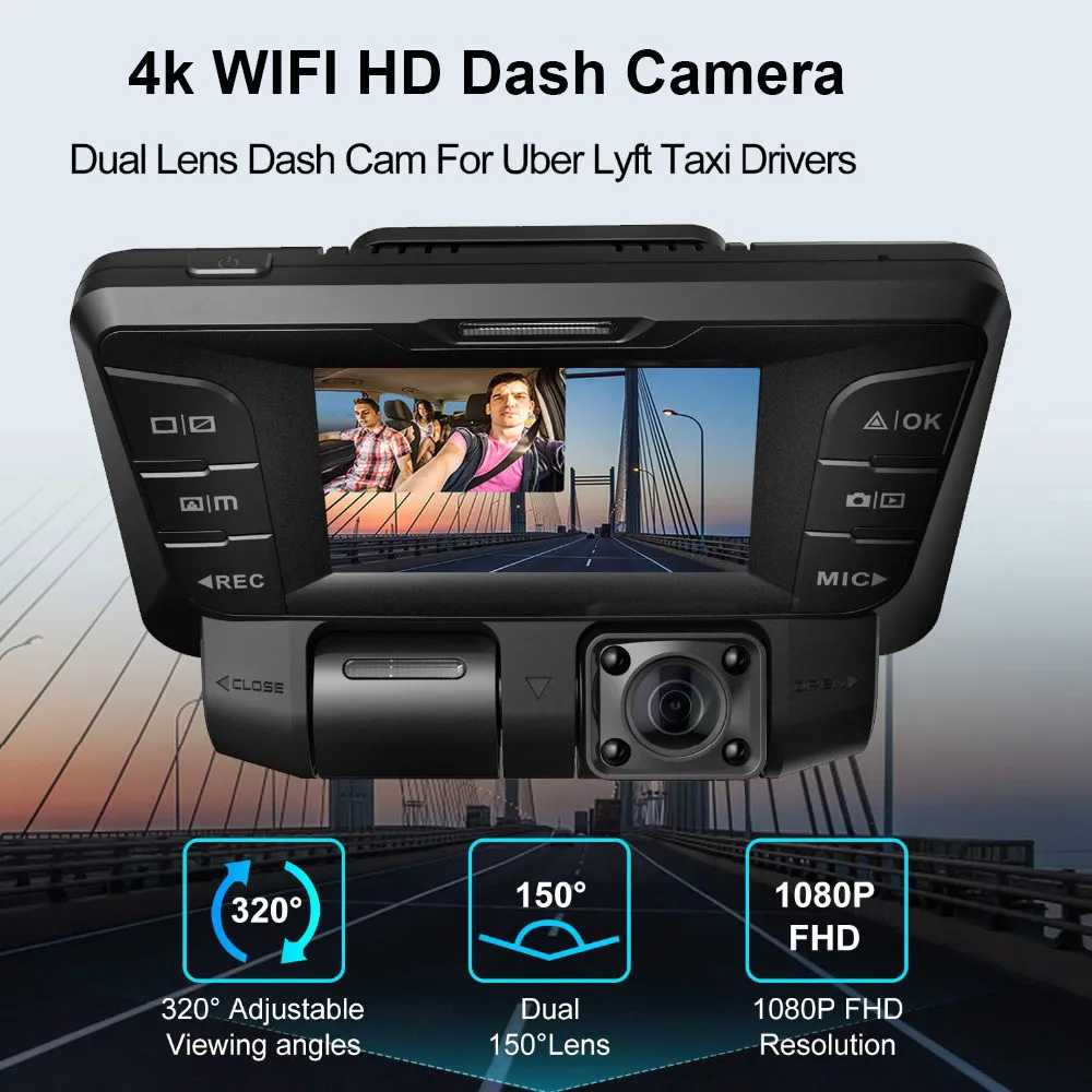 Автомобильный видеорегистратор Blueskysea V28 Wi Fi камера FHD 4K 2 7 &quotдвойной объектив GPS