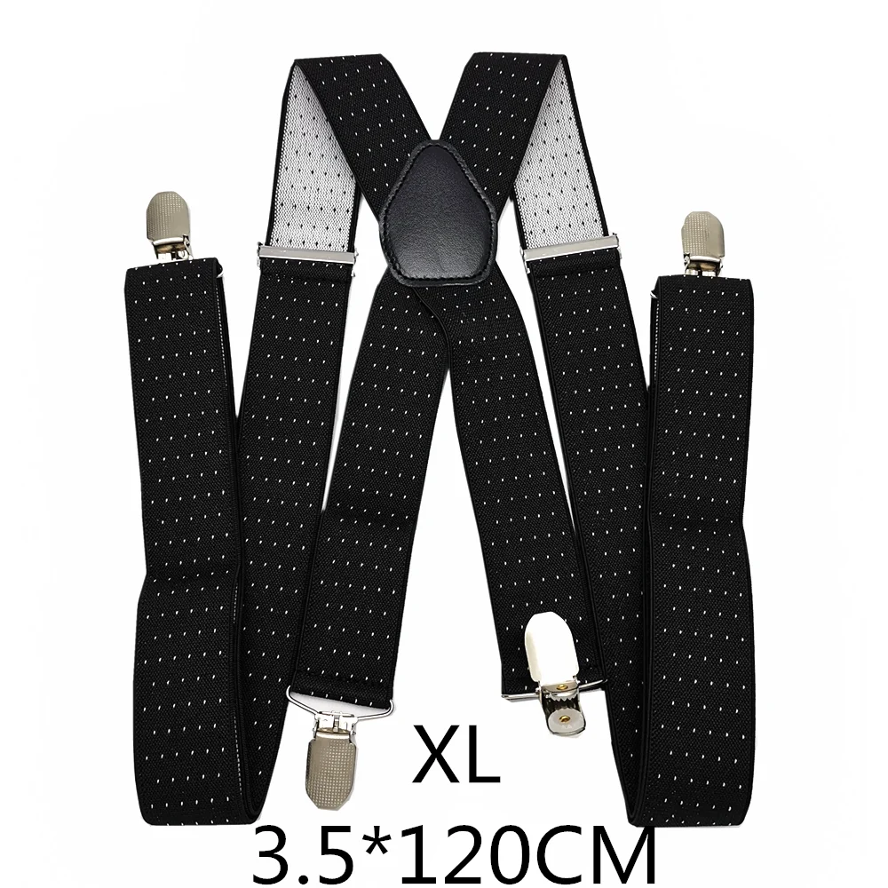Black-120cm Кожаный крест, 4 зажима на мужских подтяжках, эластичный регулируемый ремень в горошек, подтяжки для взрослых женщин и мужчин, аксессуары для одежды, лучший подарок - Цвет: Black-120cm