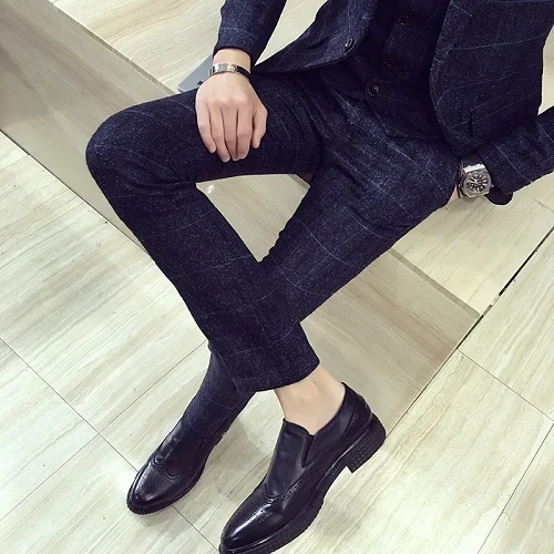 pants blue Роскошный костюм, клетчатый Блейзер, жилет, брюки, мужские костюмы, Азиатский Размер, S-5XL, высокое качество, смокинг, свадебный костюм, дизайн - Цвет: pants blue