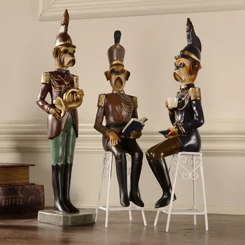 

Home Decoration Accessories Salute Dog Sit On White Metal Stool Drink Coffee And Read Decor Figurine Living Room Ornament Gifts