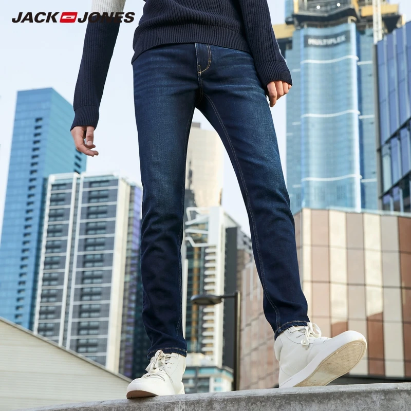 JackJones мужские зимние хлопковые Стрейчевые джинсы теплые джинсовые штаны мужская