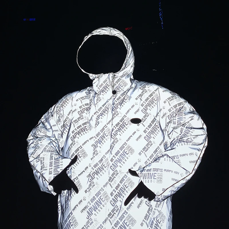 Полностью Светоотражающая зимняя мужская куртка с несколькими буквами, парка в стиле хип-хоп, уличная одежда с капюшоном, стеганая куртка, пальто, верхняя одежда, ветровка, мужская одежда