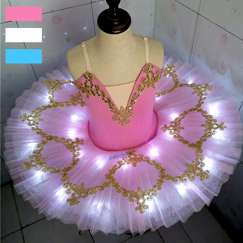 Girls Led Light Professional Ballet Tutu Glow Ballerina Ballet Dress Kids Adult Luminous Birthday Party Dance Costume Dancewear Ballet Dress Girls Dance Costumes Tutu Skirt