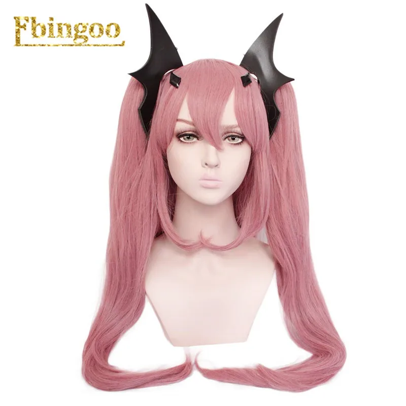 Ebingoo Krul Tepes Wig Pink Synthetic Cosplay Wig Double Ponytail Natural Long Straight Wig for Women Costume Party