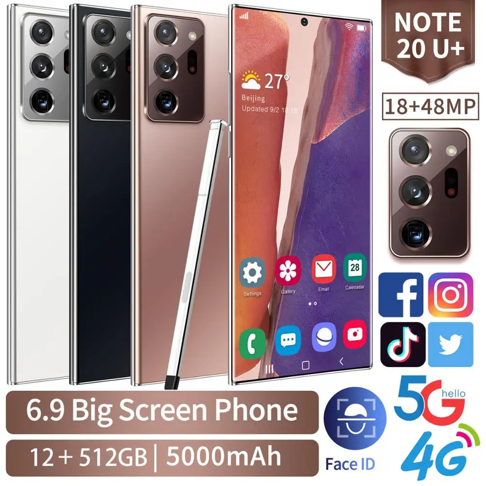 Новая глобальная версия Galxy Note20U + смартфон 12 ГБ 512 6 9 дюймов 5000 мАч Android 10 0 Snapdragon 865