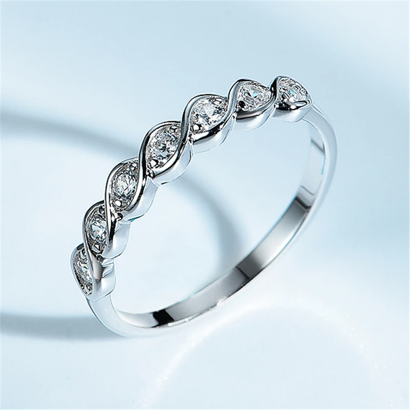 

DY 925 Sterling Silver Ring Clear Cubic Zirconia Twisted Eternity Compromiso Love Wedding Band Ring For Women Classic Jewelry