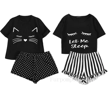 

Women's Sleepwear Cute Cat Cartoon Print Short Set Pajamas for Summer Pajama Set Sweet Short Sleeve T Shirts & Shorts Pijama