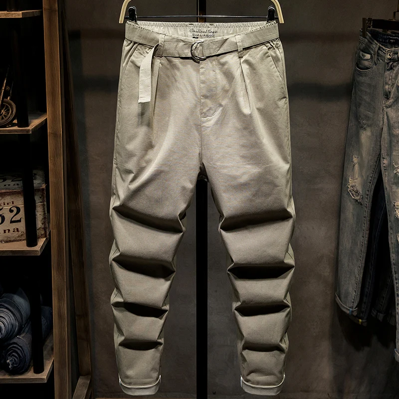 

Summer Autumn Men Casual Loose Straight Pants With Waistband Elastic Thin Solid Ankle Length Trousers Plus Size Male Streetwear