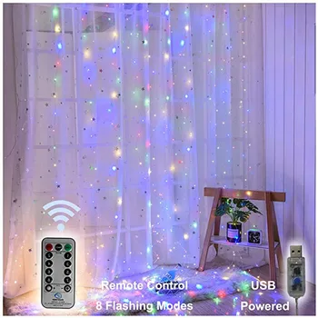 300 Led Gordijnen Koperdraad Licht String Fairy Guirlande Gordijn Usb String Lights Kerst Bruiloft Vakantie Decoratie