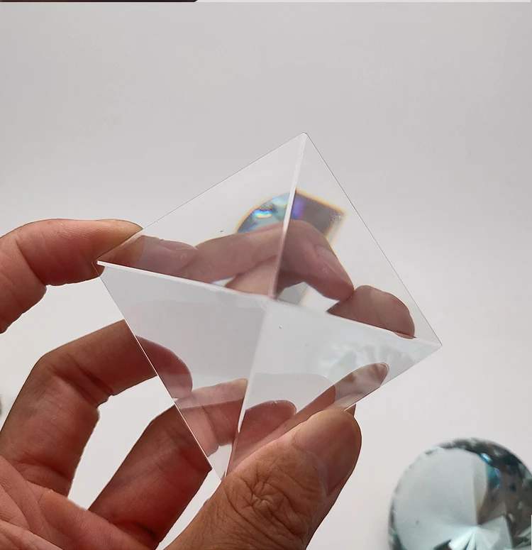 40MM Quality Glass Transparent Rainbow Polyhedral Pyramid Prism Crystal Glass Pyramid Healing Miniature Home Decoration